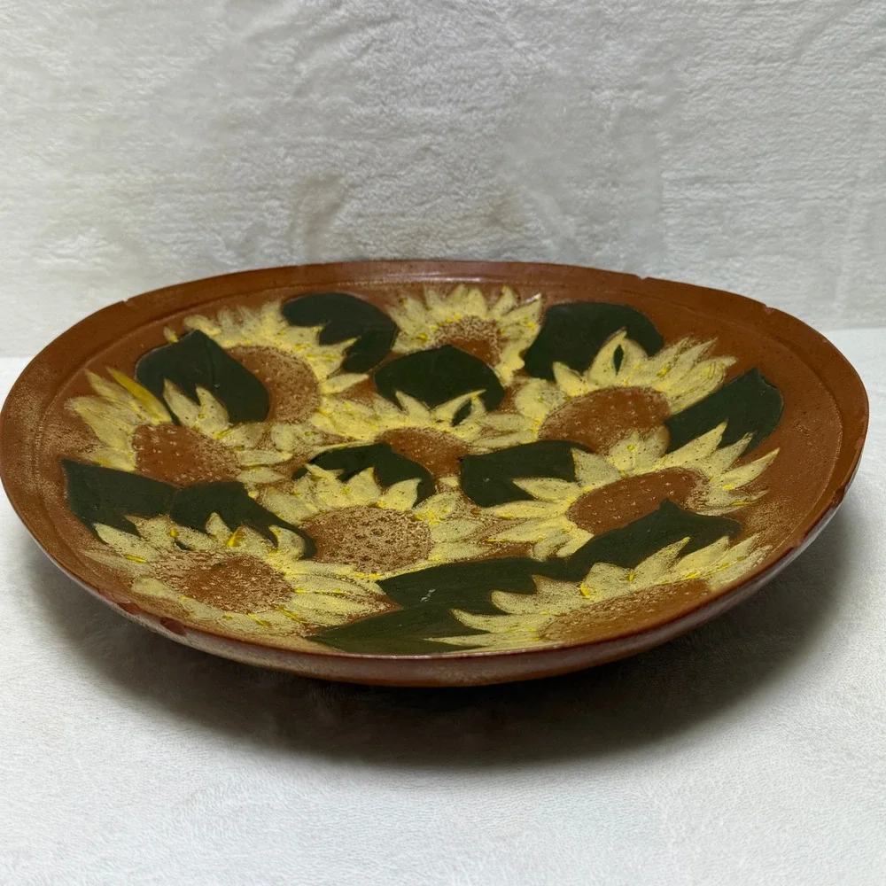Eclectic Signed Studio Pottery‎ Terracotta Sunflower Bowl Planter Rustic **